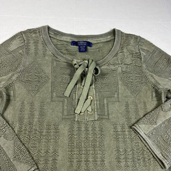 Tommy Bahama Pendleton Lace Up Sweater Green Earthy Tribal Casual Pullover XS - Picture 3 of 10